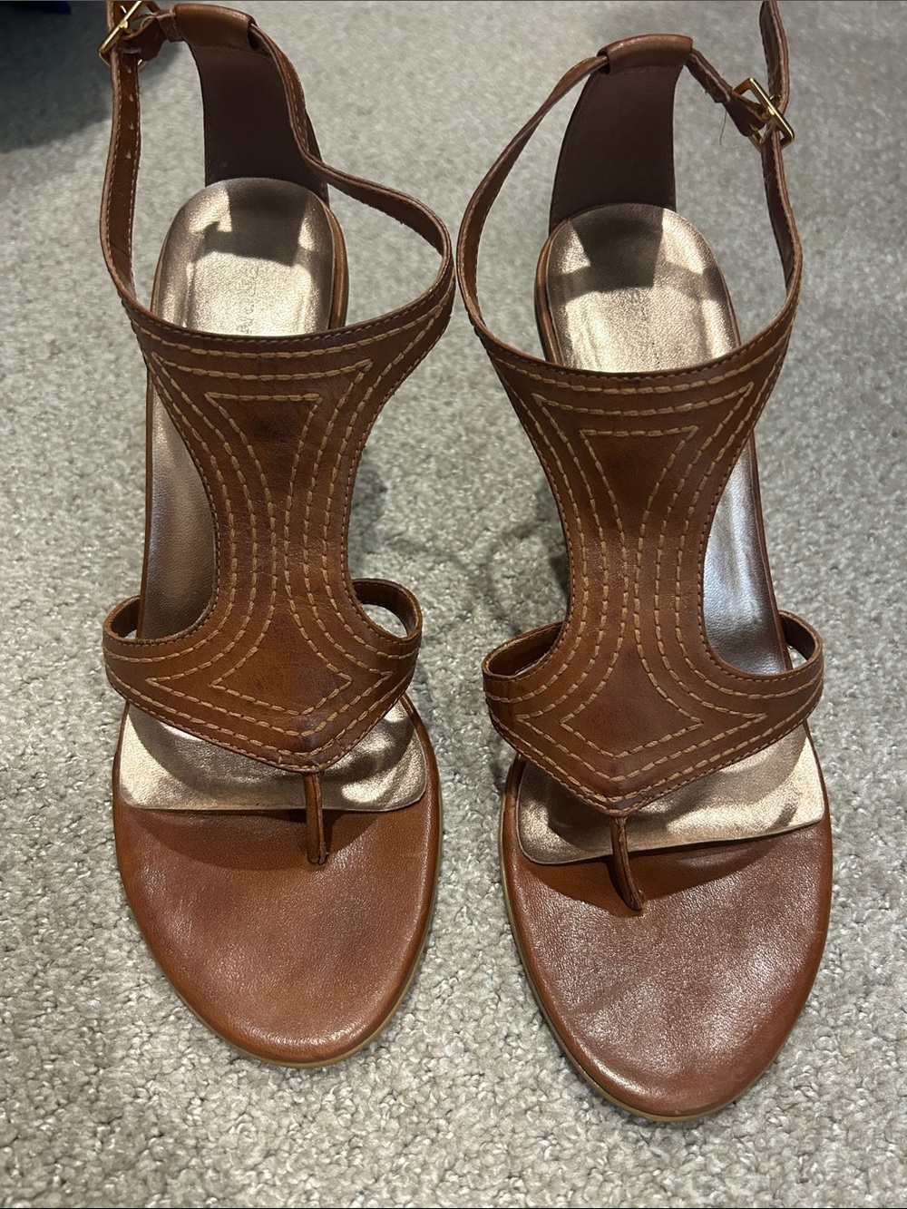 Bronx Brown Leather T-Strap Heeled Sandals